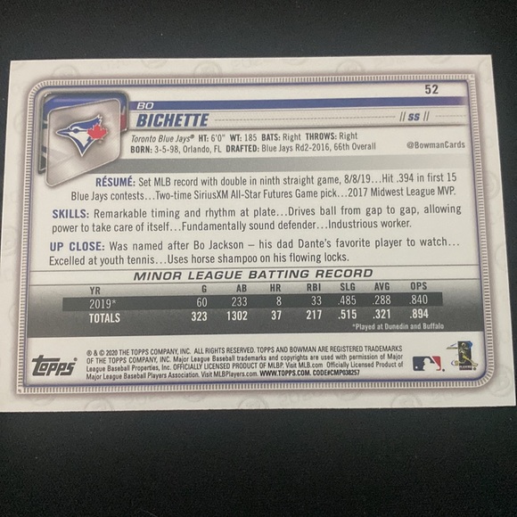 Bo Bichette(rookie)- 2020 topps bowman - Picture 2 of 2
